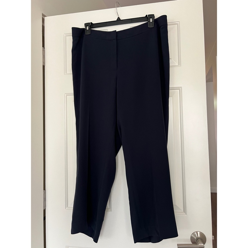 Lafayette 148 New York Barrow Navy Blue Wide Leg Trousers Plus Size 20W FAB 6147